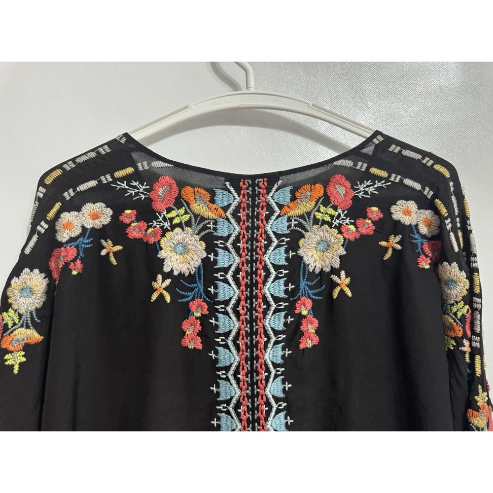 Johnny Was M Black 100% Cupra Rayon Colorful Floral Graphic Embroidered Tunic - Picture 9 of 11